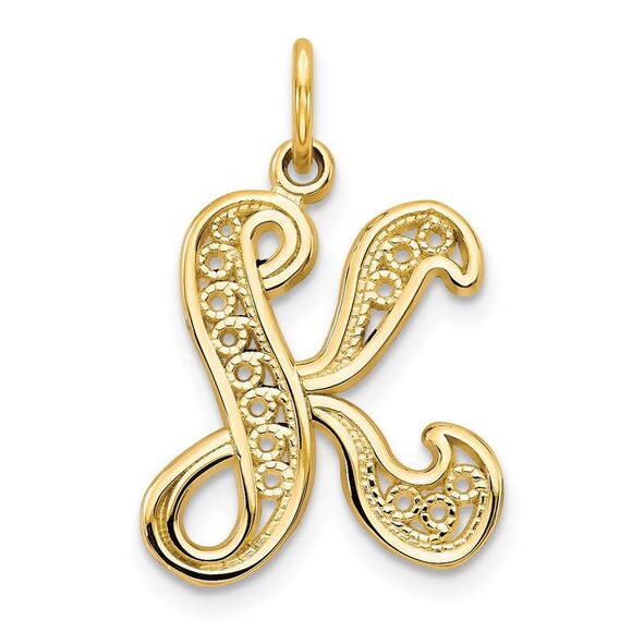 14K Yellow Gold Polished Script Filigree Letter K Initial Pendant,All Products : American Fashion Style Bags On Sale